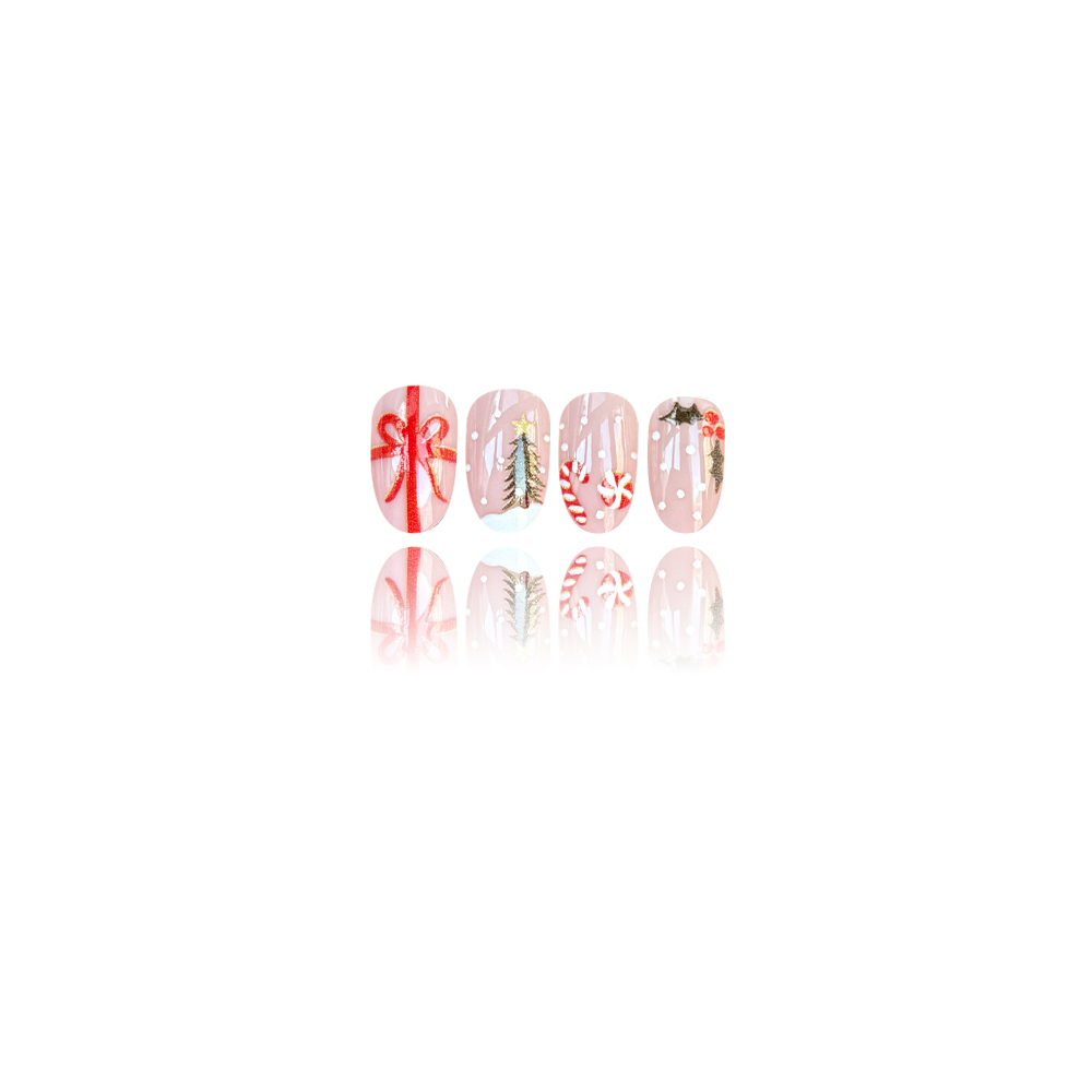 Short Round Press On Nails Chr - Christmas Tree Artificial ulasan dan harga