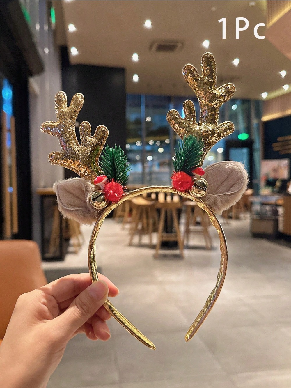 1pc Gold Sequin Mushroom Chris - Reindeer Antlers Headband ulasan dan harga